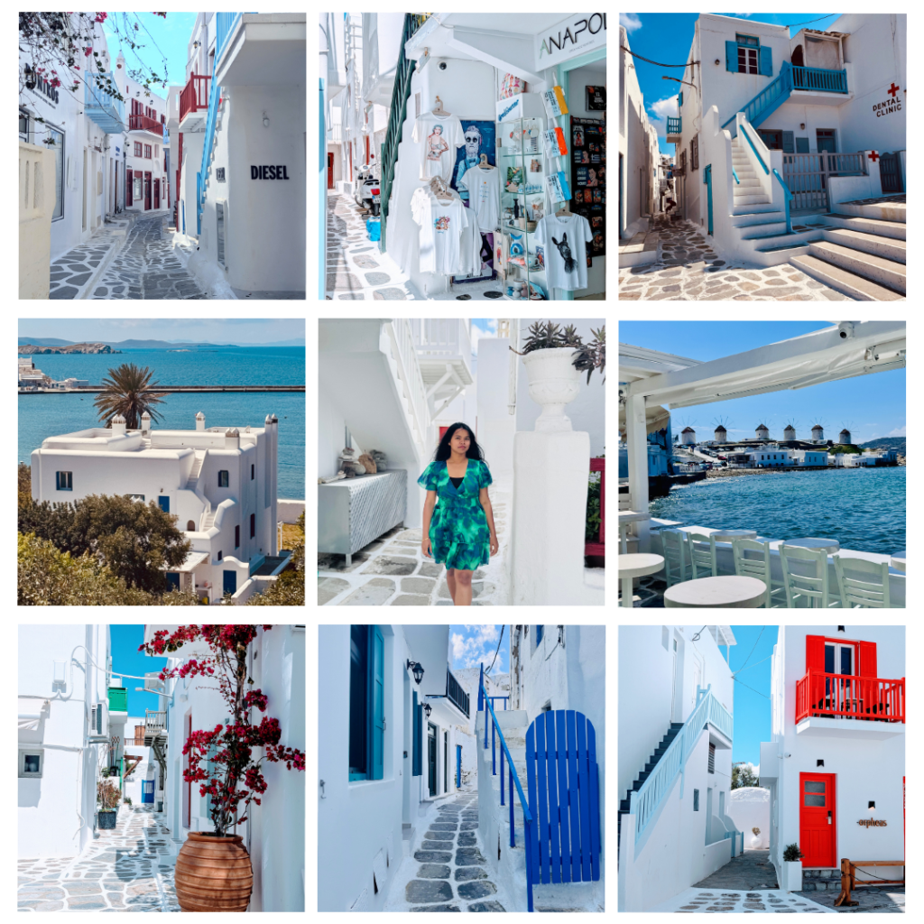 Collage of pictures from Mykonos